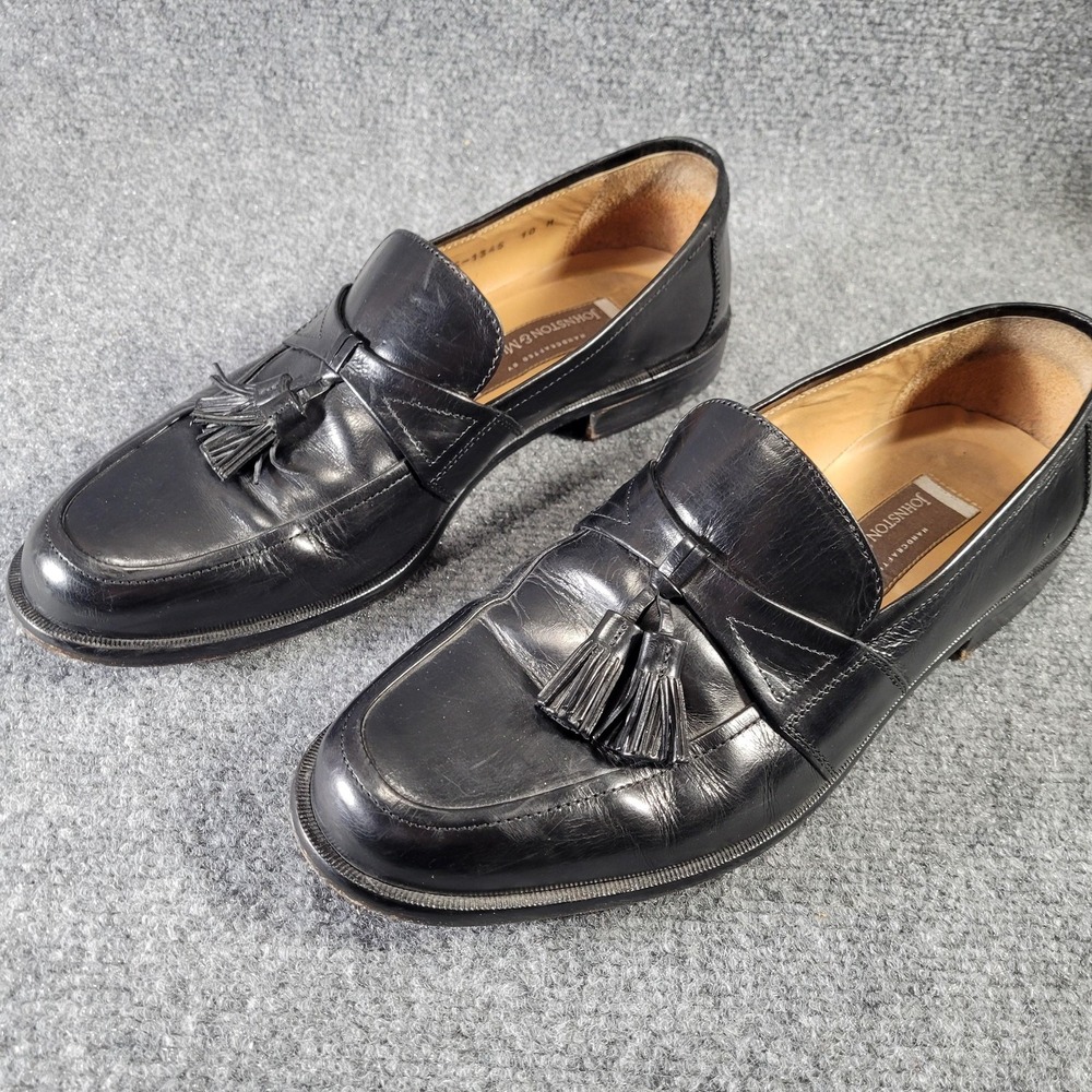 Johnston & Murphy Tassel Oxford Dress Shoes Mens Size 10 M Black‎ Leather Italy